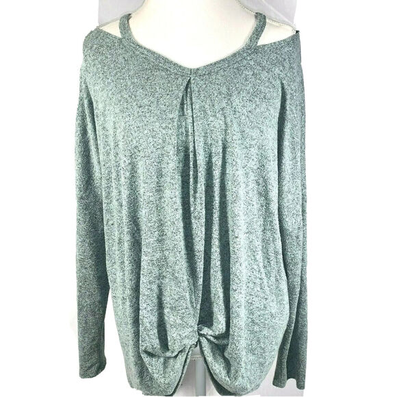 Moa Moa plus sized sage green cold shoulder sweater sz 1X - Picture 1 of 7